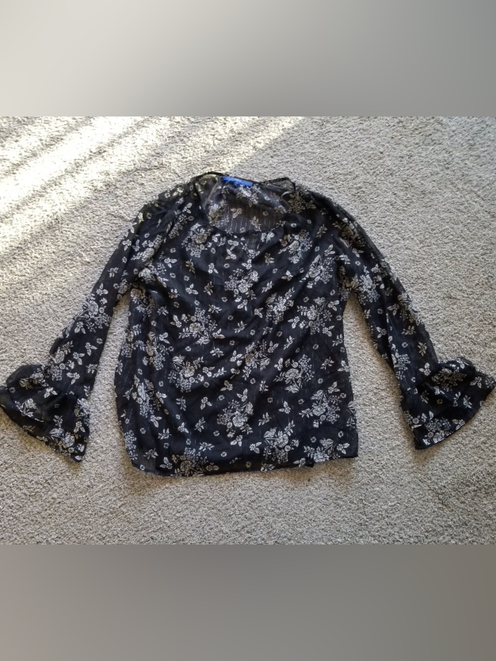 Apt. 9 Black Sheer Floral Bell-Sleeve Blouse